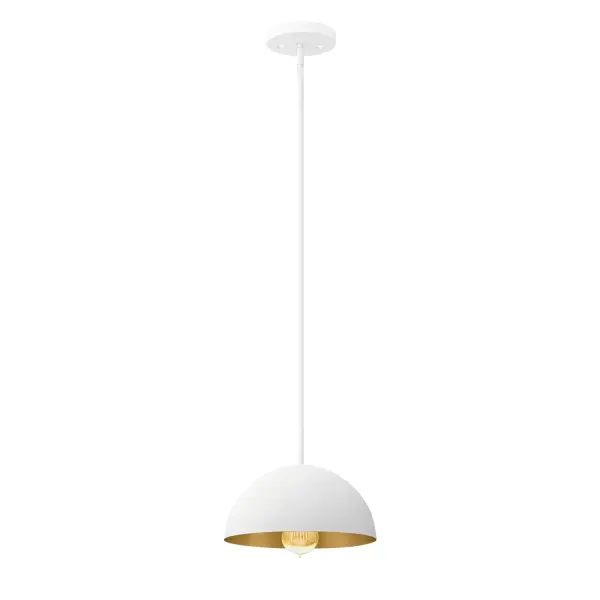 Finish: Matte White w/ Champagne Gold Width: 9.00" Height: 5.50" Canopy: 5" Dia. x 0.75" H Number of Bulbs: 1 Maximum Wattage: 60.00 W Bulb Base: E26 Voltage: 120.00 V Safety Listing: UL/ETL Safety Rating: Damp