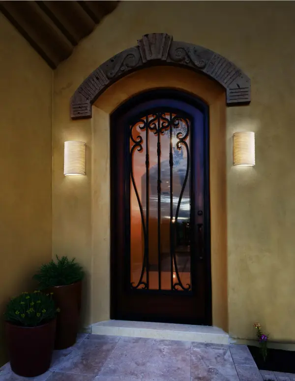 Finials Cylinder - Outdoor Collection: Porcelina Finish: Brushed Nickel Glass: Faux Porcelain Resin Width: 8.00" Height: 12.50" Extension from Wall: 5.00" Top to Outlet: 6.25" Number of Bulbs: 1 Maximum Wattage: 60.00 W Bulb Type: A19 Safety Listing: Wet Safety Rating: Wet