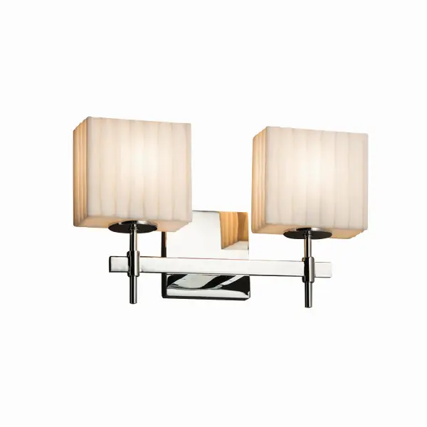 Collection: Porcelina Finish: Polished Chrome Glass: Faux Porcelain Resin Notes: This fixture can be installed as an uplight or downlight Width: 14.50" Height: 9.00" Extension from Wall: 5.00" Top to Outlet: 6.00" Number of Bulbs: 2 Maximum Wattage: 60.00 W Bulb Type: B13 Torpedo Safety Listing: Damp Safety Rating: Damp