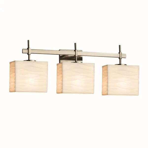 Collection: Porcelina Finish: Brushed Nickel Glass: Faux Porcelain Resin Notes: This fixture can be installed as an uplight or downlight Width: 23.50" Height: 9.00" Extension from Wall: 5.00" Top to Outlet: 6.00" Number of Bulbs: 3 Maximum Wattage: 60.00 W Bulb Type: B13 Torpedo Safety Listing: Damp Safety Rating: Damp