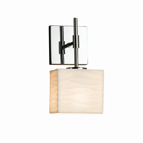 Collection: Porcelina Finish: Polished Chrome Glass: Faux Porcelain Resin Notes: This fixture can be installed as an uplight or downlight Width: 5.50" Height: 11.00" Extension from Wall: 3.75" Top to Outlet: 7.75" Number of Bulbs: 1 Maximum Wattage: 60.00 W Bulb Type: B13 Torpedo Safety Listing: Damp Safety Rating: Damp ADA
