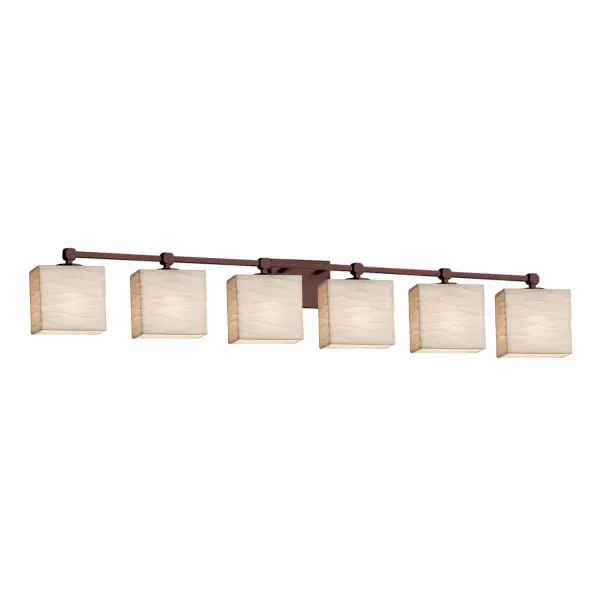 Collection: Porcelina Finish: Dark Bronze Glass: Faux Porcelain Resin Width: 50.50" Height: 7.75" Extension from Wall: 5.25" Top to Outlet: 5.50" Number of Bulbs: 6 Maximum Wattage: 60.00 W Bulb Type: B13 Torpedo Safety Listing: UL Safety Rating: Damp