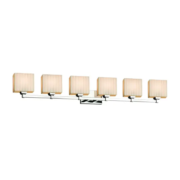 Collection: Porcelina Finish: Polished Chrome Glass: Faux Porcelain Resin Width: 50.50" Height: 7.50" Extension from Wall: 5.25" Top to Outlet: 5.25" Number of Bulbs: 6 Maximum Wattage: 60.00 W Bulb Type: B13 Torpedo Safety Listing: UL Safety Rating: Damp