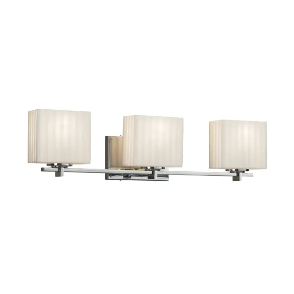 Collection: Porcelina Finish: Polished Chrome Glass: Faux Porcelain Resin Width: 25.75" Height: 6.25" Extension from Wall: 5.25" Top to Outlet: 5.50" Number of Bulbs: 3 Maximum Wattage: 60.00 W Bulb Type: B13 Torpedo Safety Listing: UL Safety Rating: Damp