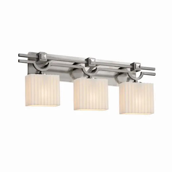 Collection: Porcelina Finish: Brushed Nickel Glass: Faux Porcelain Resin Notes: This fixture can be installed as an uplight or downlight Width: 29.00" Height: 9.75" Extension from Wall: 5.75" Top to Outlet: 7.50" Number of Bulbs: 3 Maximum Wattage: 60.00 W Bulb Type: B13 Torpedo Safety Listing: Damp Safety Rating: Damp