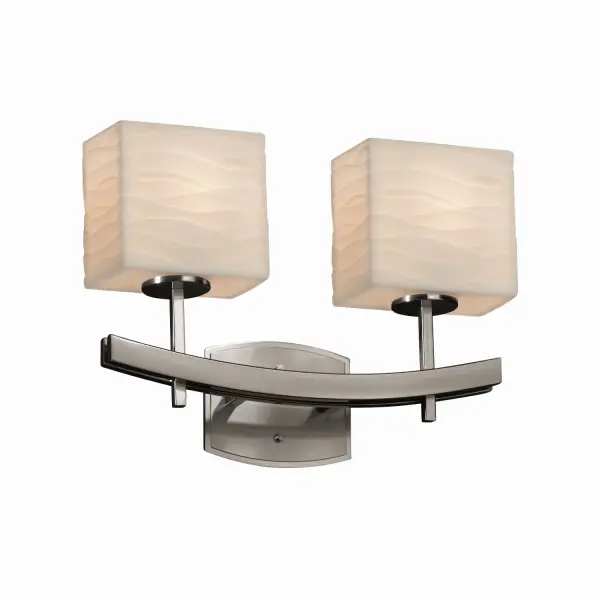 Collection: Porcelina Finish: Brushed Nickel Glass: Faux Porcelain Resin Notes: This fixture can be installed as an uplight or downlight Width: 15.50" Height: 11.00" Extension from Wall: 5.50" Top to Outlet: 8.50" Number of Bulbs: 2 Maximum Wattage: 60.00 W Bulb Type: B13 Torpedo Safety Listing: Damp Safety Rating: Damp