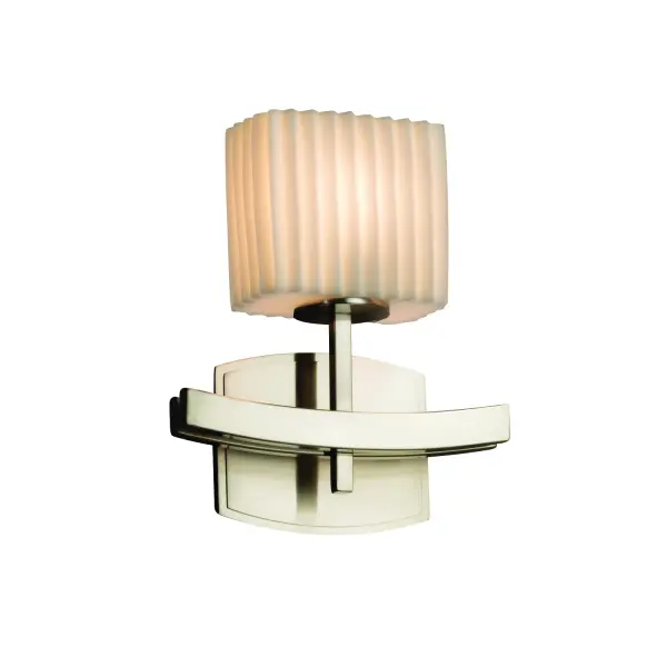Collection: Porcelina Finish: Brushed Nickel Glass: Faux Porcelain Resin Notes: This fixture can be installed as an uplight or downlight Width: 9.00" Height: 10.75" Extension from Wall: 4.00" Top to Outlet: 8.25" Number of Bulbs: 1 Maximum Wattage: 60.00 W Bulb Type: B13 Torpedo Safety Listing: Damp Safety Rating: Damp ADA