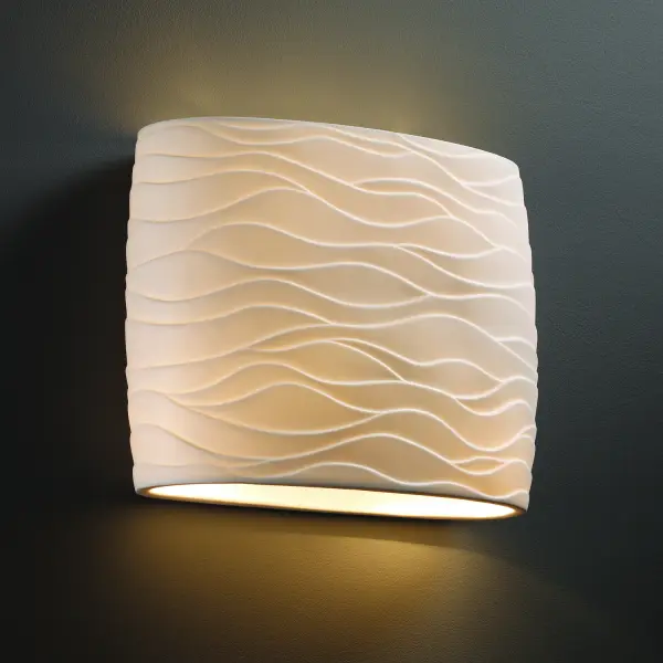 ADA Wide Oval Wall Sconce Collection: Porcelina Glass: Faux Porcelain Resin Width: 12.00" Height: 10.00" Extension from Wall: 4.00" Top to Outlet: 4.75" Number of Bulbs: 2 Maximum Wattage: 40.00 W Safety Listing: Damp Safety Rating: Damp ADA