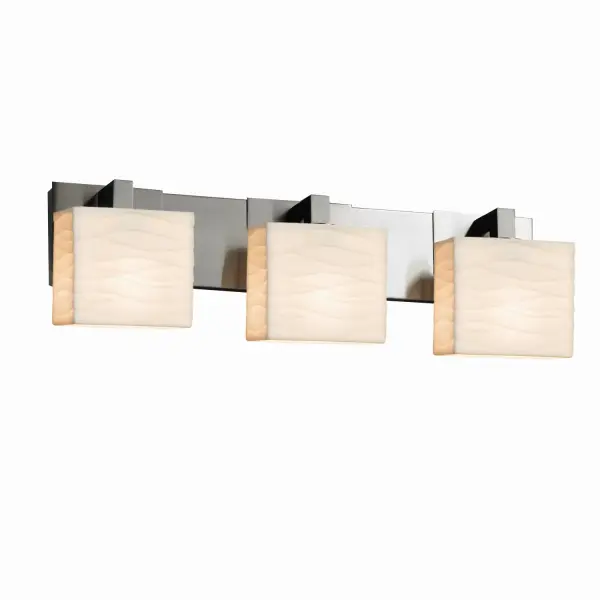 Collection: Porcelina Finish: Brushed Nickel Glass: Faux Porcelain Resin Notes: This fixture can be installed as an uplight or downlight Width: 27.00" Height: 7.25" Extension from Wall: 5.00" Top to Outlet: 4.75" Number of Bulbs: 3 Maximum Wattage: 60.00 W Bulb Type: B13 Torpedo Safety Listing: Damp Safety Rating: Damp