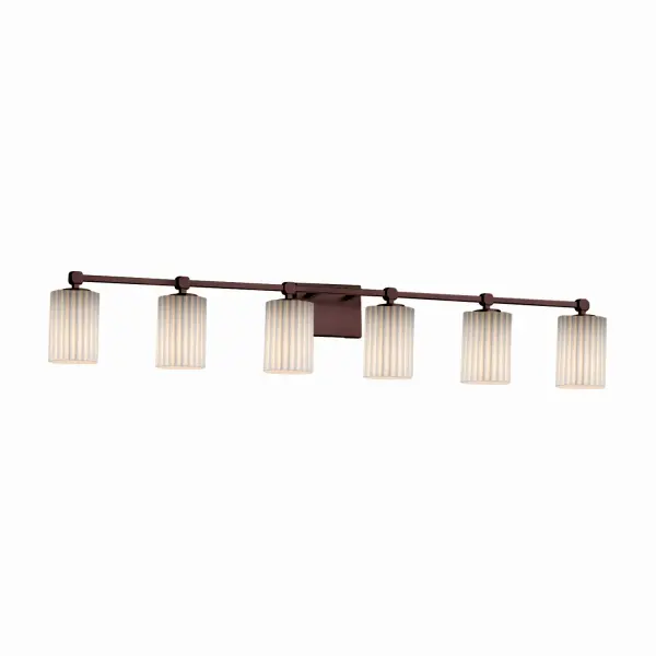 Collection: Limoges Finish: Dark Bronze Glass: Translucent Porcelain Width: 48.50" Height: 7.75" Extension from Wall: 5.50" Top to Outlet: 5.50" Number of Bulbs: 6 Maximum Wattage: 100.00 W Bulb Type: A19 Safety Listing: UL Safety Rating: Damp