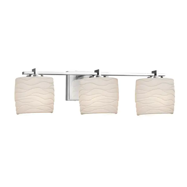 Collection: Limoges Finish: Polished Chrome Glass: Translucent Porcelain Width: 26.75" Height: 6.75" Extension from Wall: 5.25" Top to Outlet: 6.00" Number of Bulbs: 3 Maximum Wattage: 100.00 W Bulb Type: A19 Safety Listing: UL Safety Rating: Damp