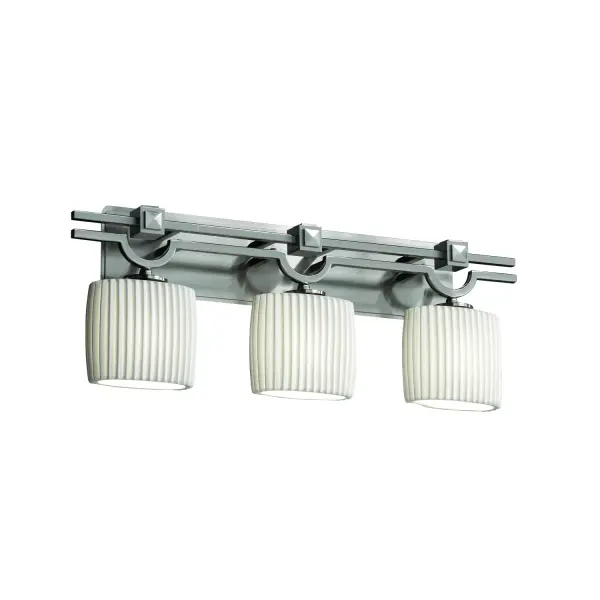 Collection: Limoges Finish: Brushed Nickel Glass: Translucent Porcelain Width: 29.00" Height: 10.25" Extension from Wall: 5.75" Top to Outlet: 7.75" Number of Bulbs: 3 Maximum Wattage: 100.00 W Bulb Type: A19 Safety Listing: Damp Safety Rating: Damp