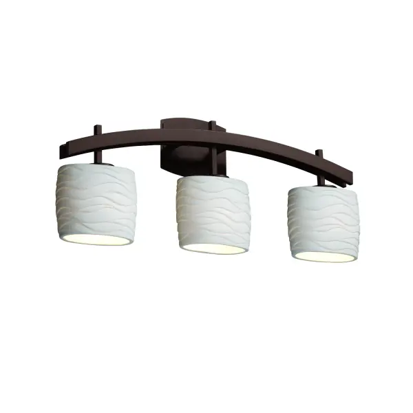 Collection: Limoges Finish: Dark Bronze Glass: Translucent Porcelain Width: 25.50" Height: 11.25" Extension from Wall: 5.50" Top to Outlet: 8.75" Number of Bulbs: 3 Maximum Wattage: 100.00 W Bulb Type: A19 Safety Listing: Damp Safety Rating: Damp