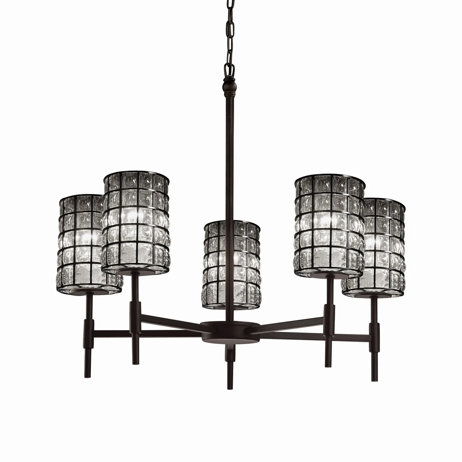 Wire Glass Five Light Chandelier in Matte Black