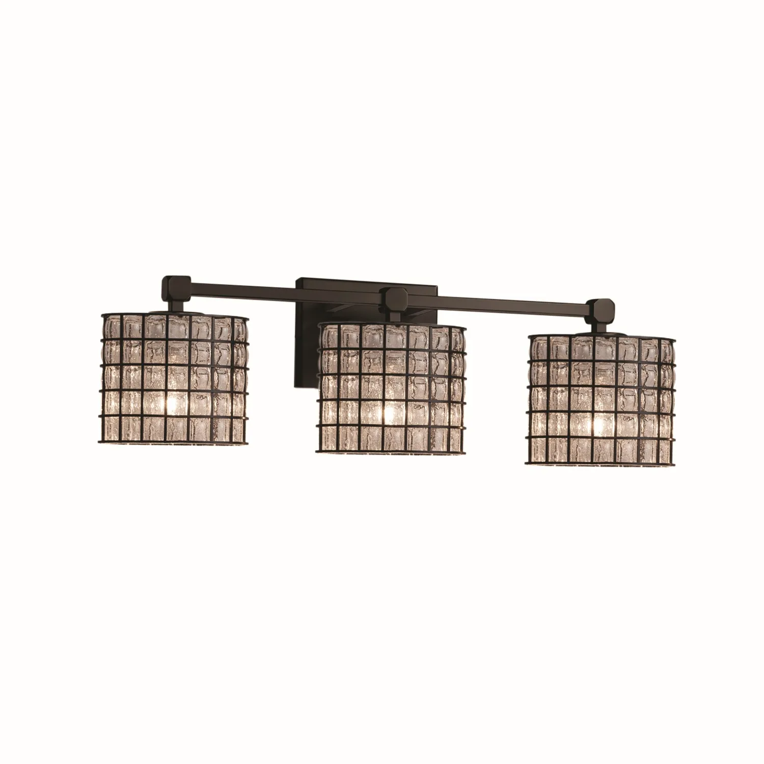 Wire Glass Three Light Bath Bar in Matte Black