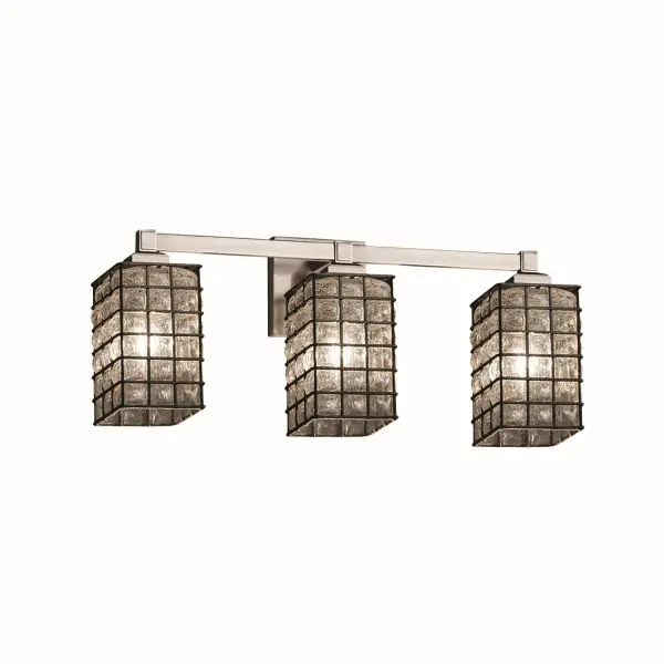 Collection: Wire Glass Finish: Brushed Nickel Glass: Wire Cage w/ Blown Glass Notes: This fixture can be installed as an uplight or downlight Width: 22.00" Height: 9.00" Extension from Wall: 5.50" Top to Outlet: 6.75" Number of Bulbs: 3 Maximum Wattage: 100.00 W Bulb Type: A19 Safety Listing: Damp Safety Rating: Damp