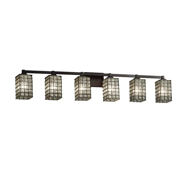 Collection: Wire Glass Finish: Dark Bronze Glass: Wire Cage w/ Blown Glass Width: 49.00" Height: 9.00" Extension from Wall: 5.50" Top to Outlet: 6.75" Number of Bulbs: 6 Maximum Wattage: 100.00 W Bulb Type: A19 Safety Listing: UL Safety Rating: Damp