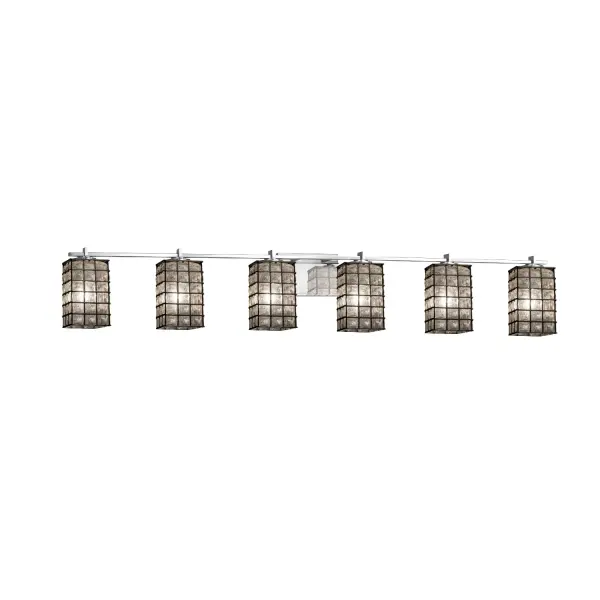 Collection: Wire Glass Finish: Polished Chrome Glass: Wire Cage w/ Blown Glass Width: 54.00" Height: 6.75" Extension from Wall: 6.00" Number of Bulbs: 6 Maximum Wattage: 100.00 W Bulb Type: A19 Safety Listing: Damp Safety Rating: Damp