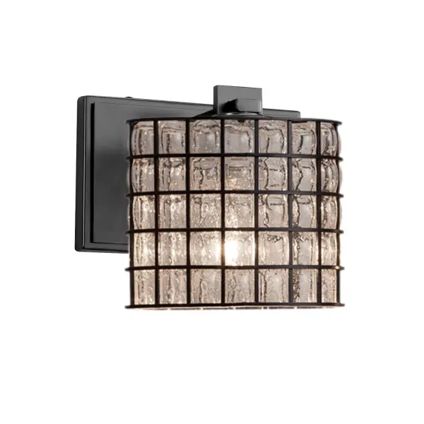 Collection: Wire Glass Finish: Matte Black Glass: Wire Cage w/ Blown Glass Width: 7.00" Height: 6.75" Extension from Wall: 4.00" Top to Outlet: 6.00" Number of Bulbs: 1 Maximum Wattage: 100.00 W Bulb Type: A19 Safety Listing: UL Safety Rating: Damp ADA