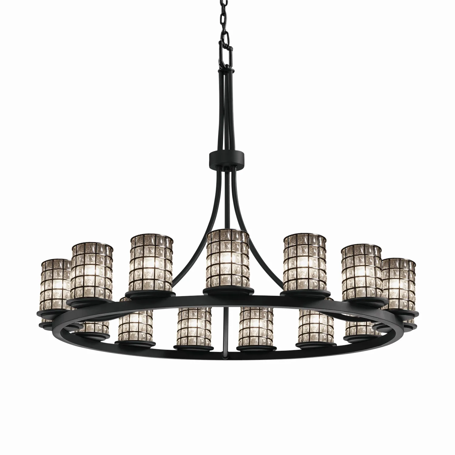 Wire Glass 15 Light Chandelier in Matte Black