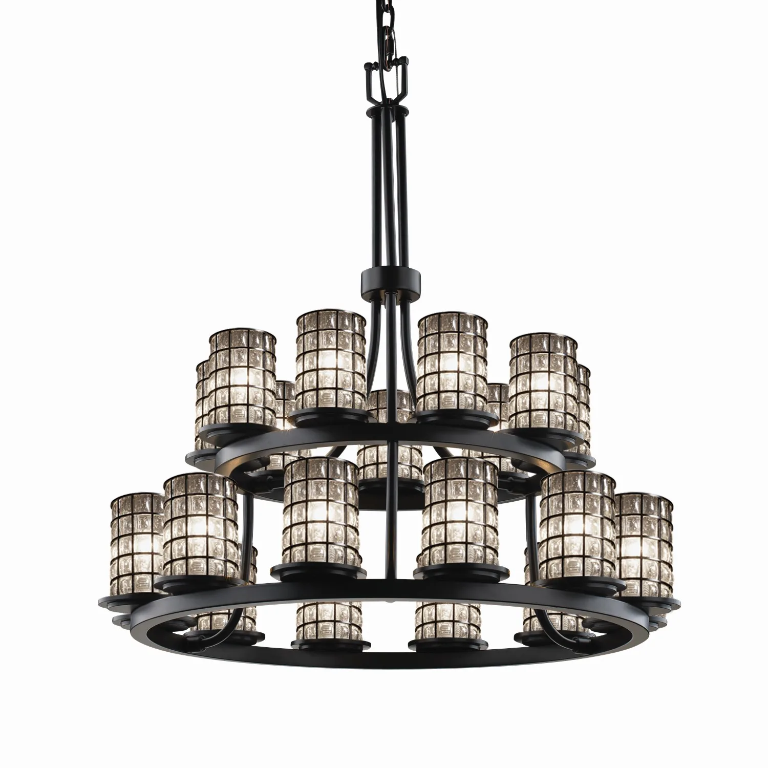 Wire Glass 21 Light Chandelier in Matte Black