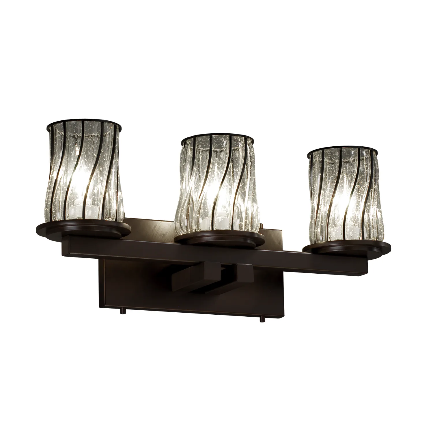 Wire Glass Three Light Bath Bar in Dark Bronze