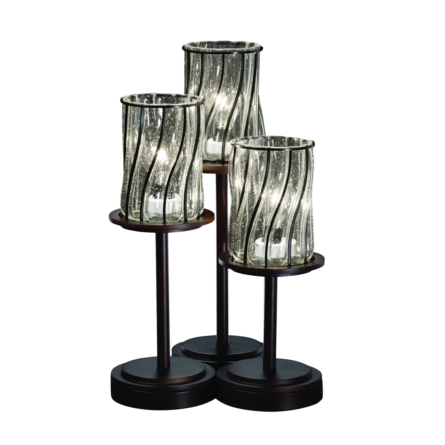 Wire Glass Three Light Table Lamp in Dark Bronze