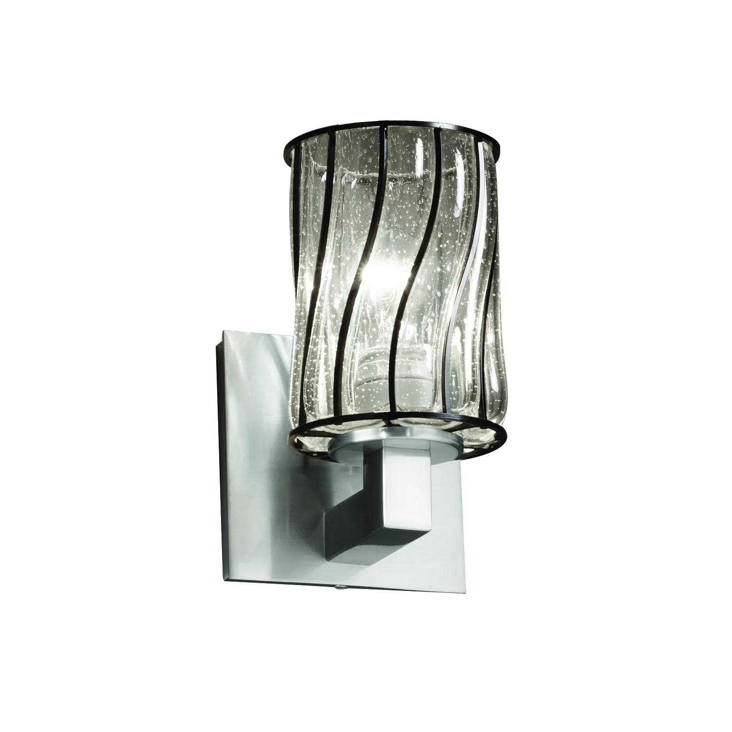 Wire Glass One Light Wall Sconce in Brushed Nickel