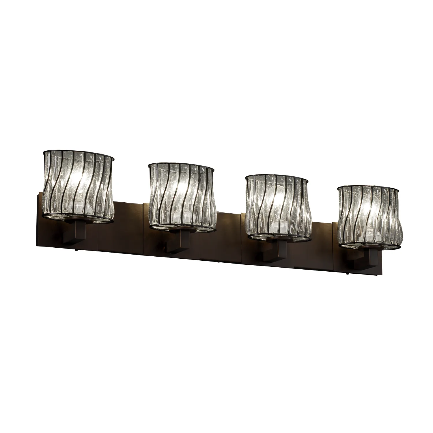 Wire Glass Four Light Bath Bar in Dark Bronze