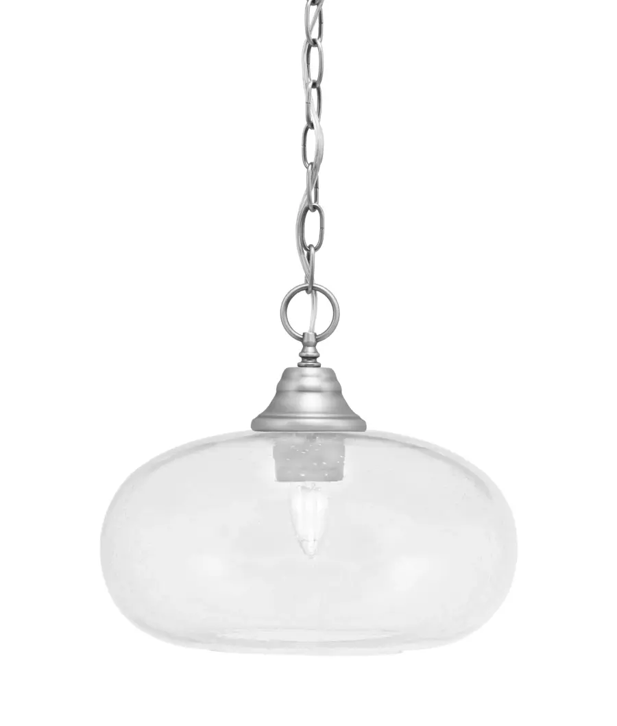 Brushed Nickel Chain Hung Pendant with Clear Bubble Glass - Image 1