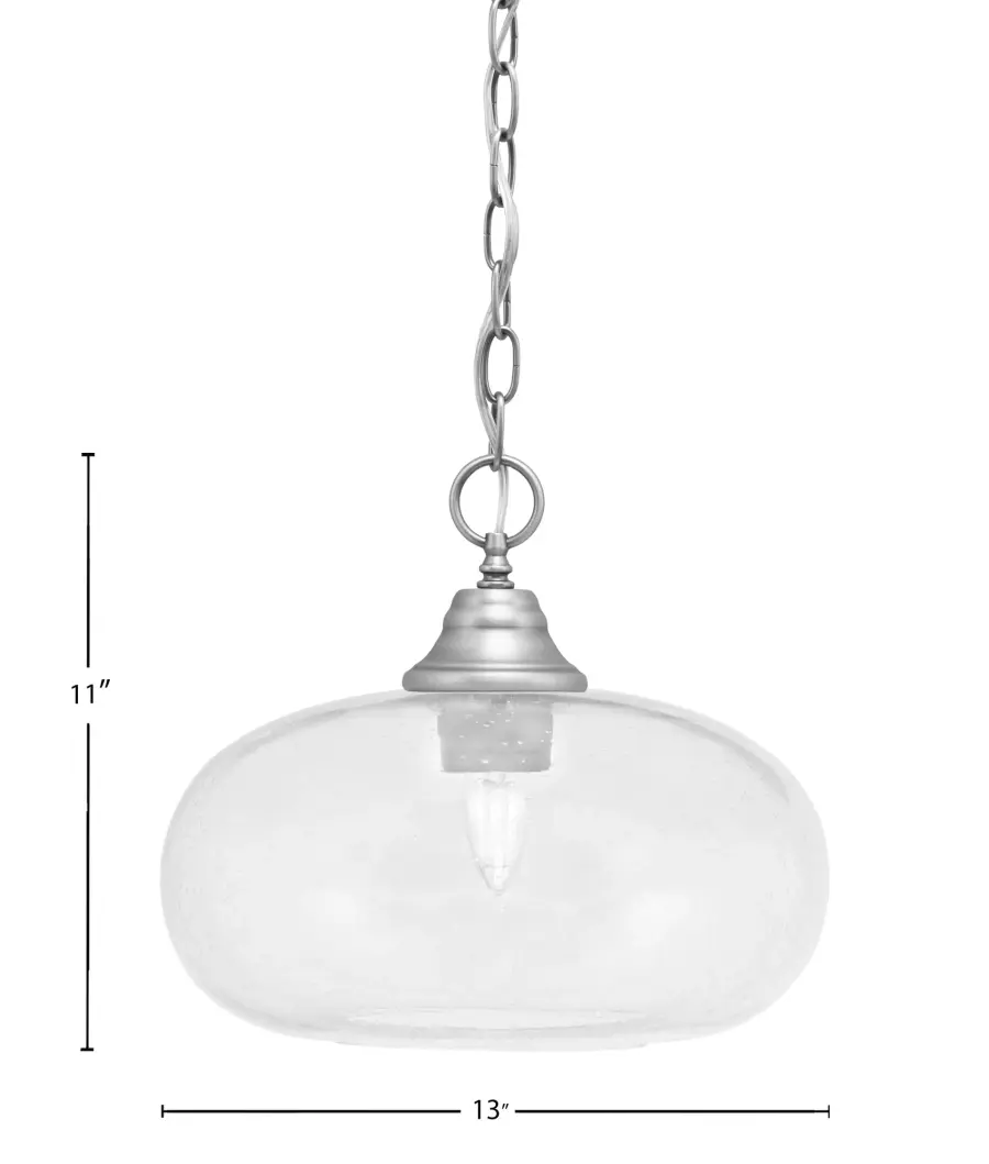 Brushed Nickel Chain Hung Pendant with Clear Bubble Glass - Image 2