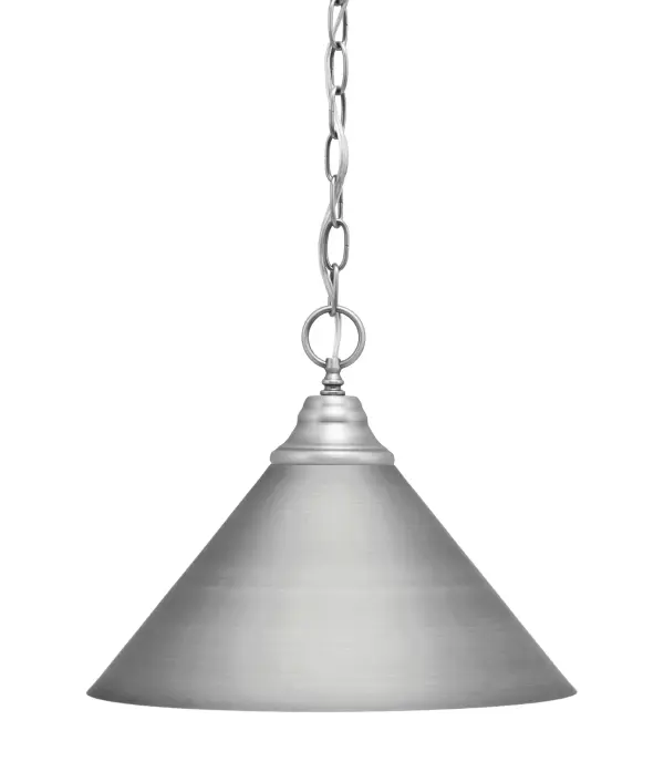 Brushed Nickel Cone Pendant Light with Chain - Image 1