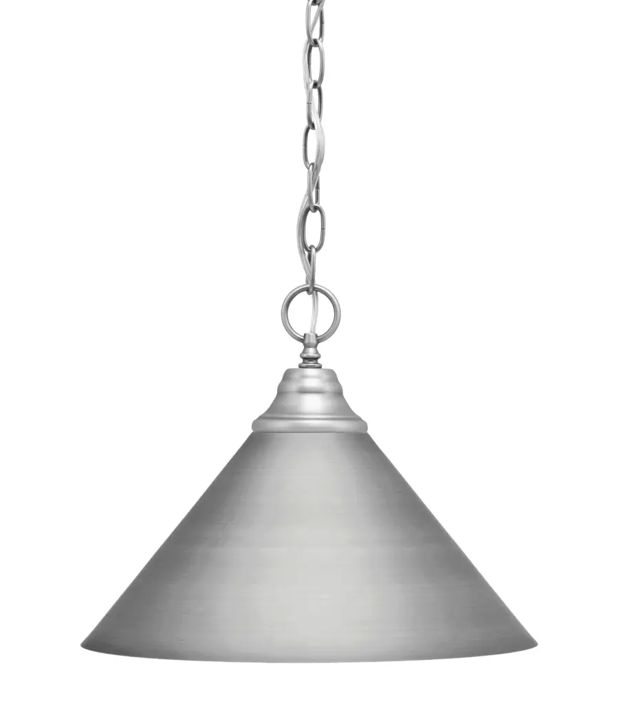 Brushed Nickel Cone Pendant Light with Chain - Image 1