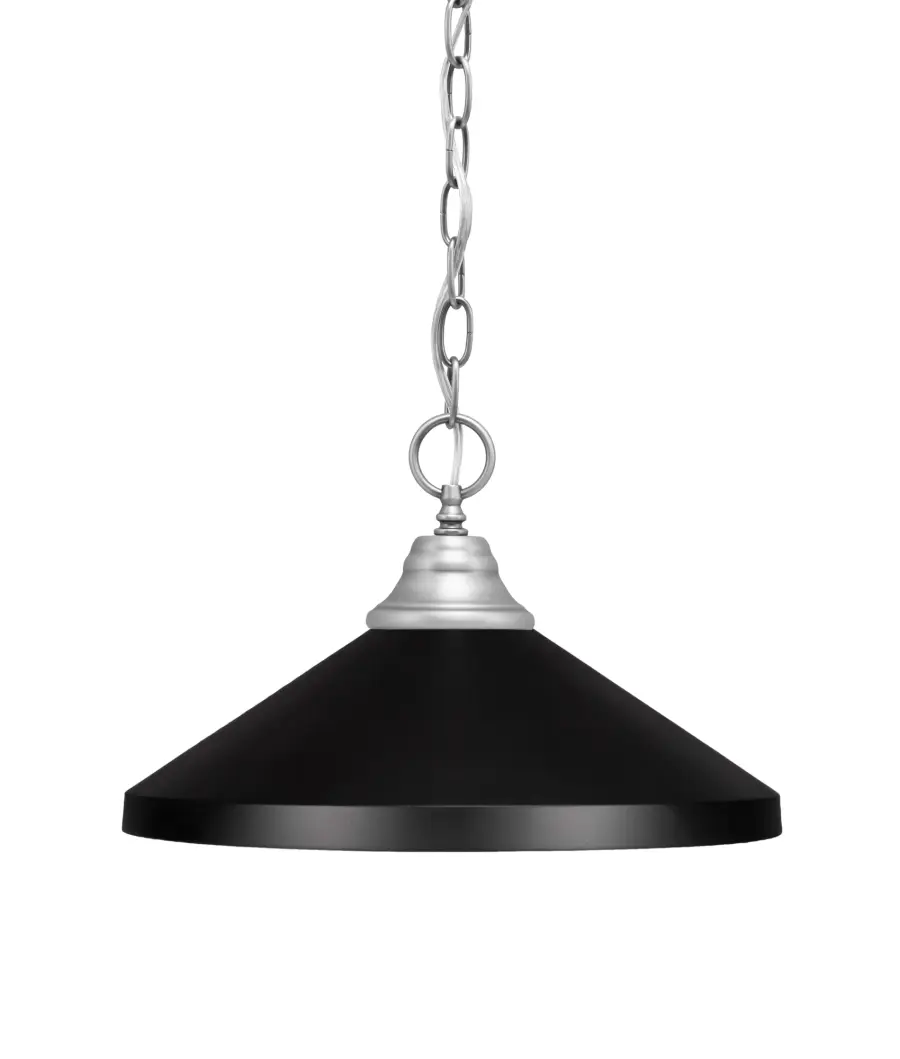Brushed Nickel Chain Hung Pendant with Matte Black Cone Shade - Image 1