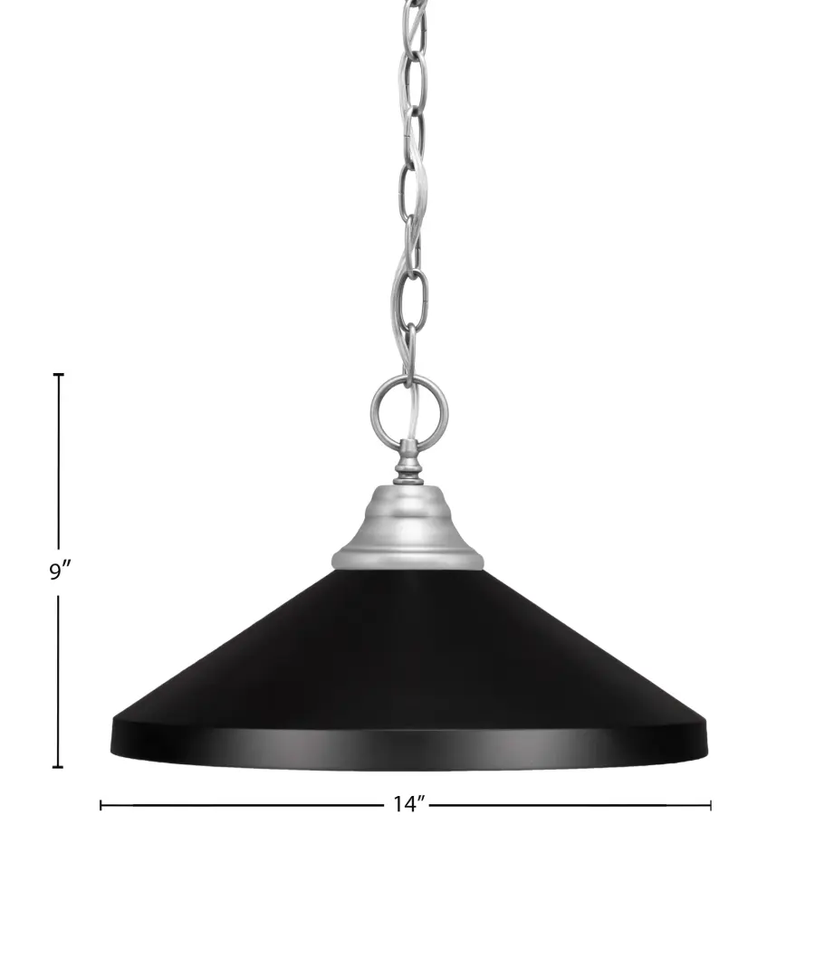 Brushed Nickel Chain Hung Pendant with Matte Black Cone Shade - Image 2