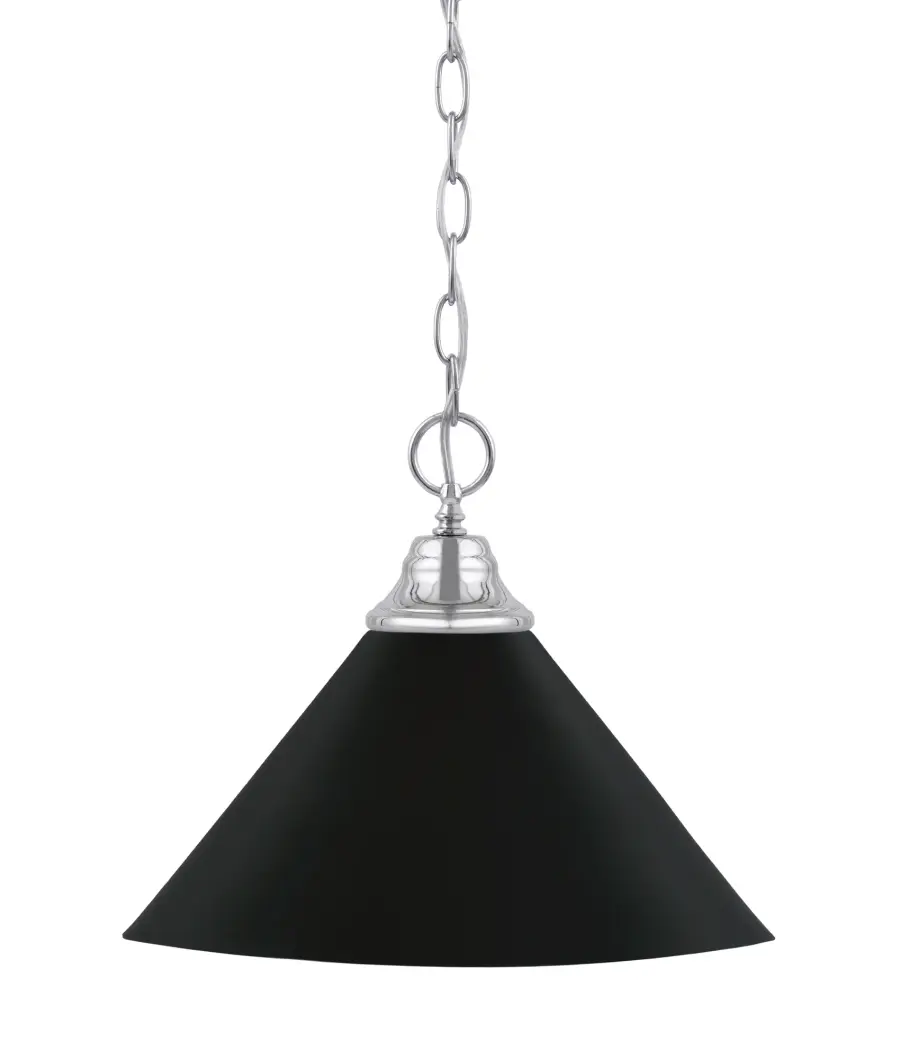 Chrome Chain Hung Pendant with Matte Black Cone Shade - Image 1