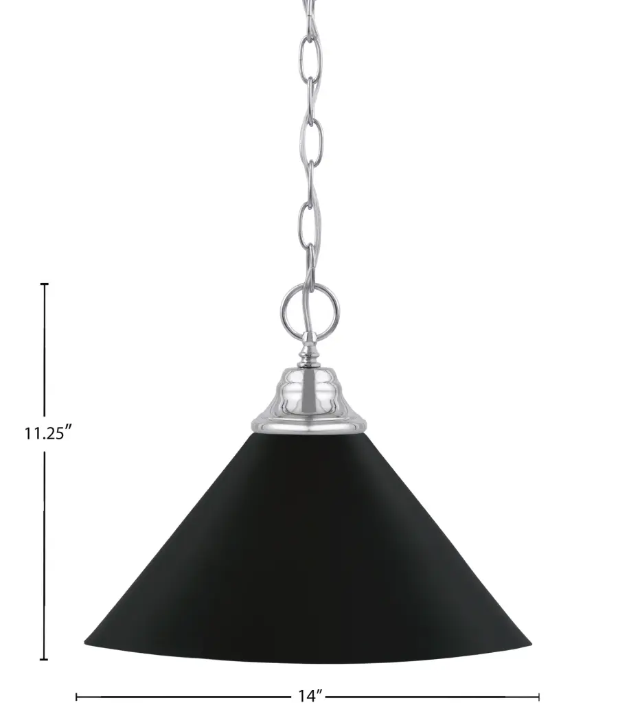 Chrome Chain Hung Pendant with Matte Black Cone Shade - Image 2