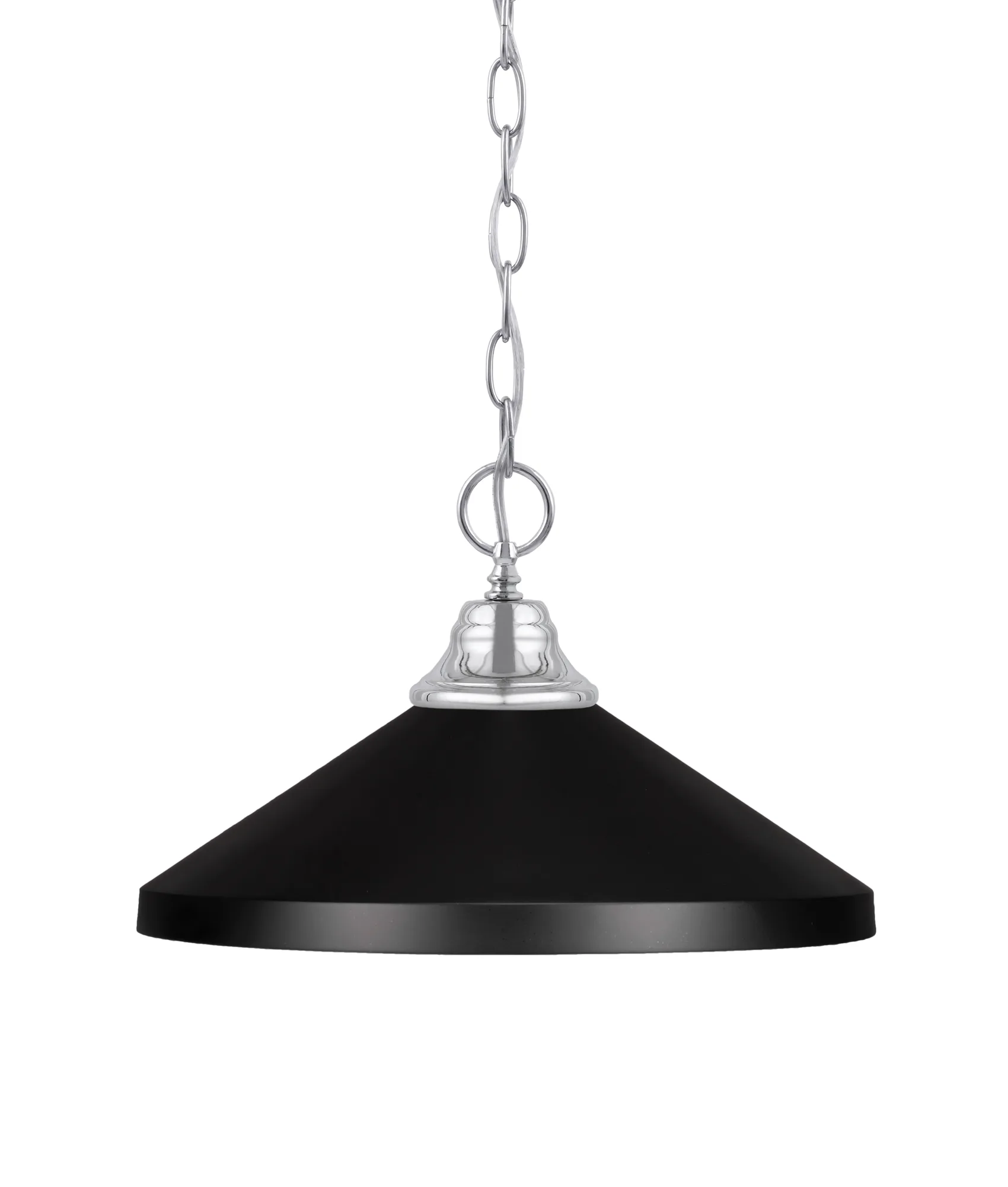 Chrome Chain Hung Pendant with Matte Black Cone Shade