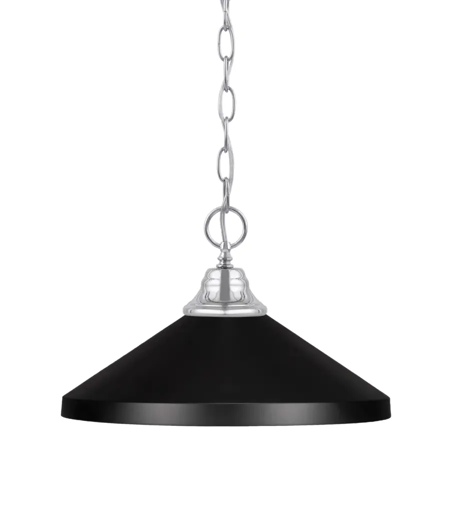 Chrome Chain Hung Pendant with Matte Black Cone Shade - Image 1