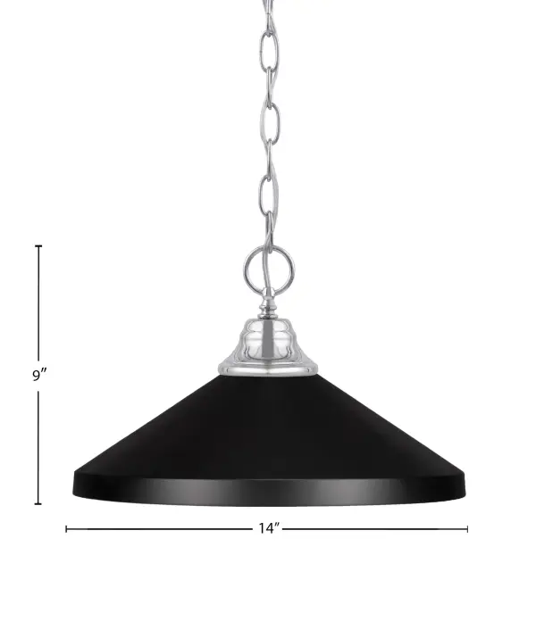 Chrome Chain Hung Pendant with Matte Black Cone Shade - Image 2