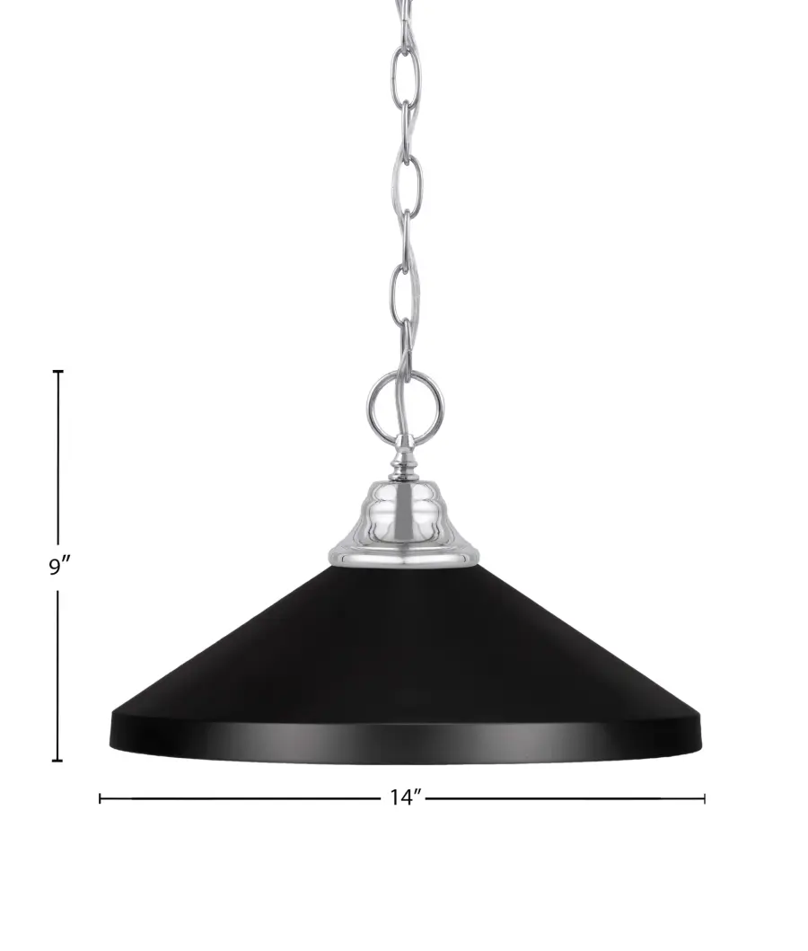 Chrome Chain Hung Pendant with Matte Black Cone Shade - Image 2