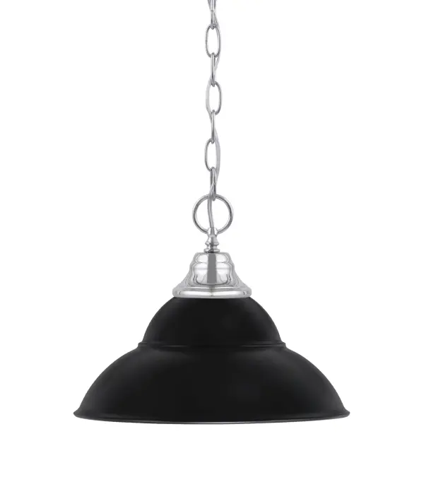 This chain hung pendant combines sleek chrome hardware with a distinctive 13" matte black double bubble shade, creating visual intrigue through layered design. The unique bubble effect diffuses light beautifully while making a bold statement.