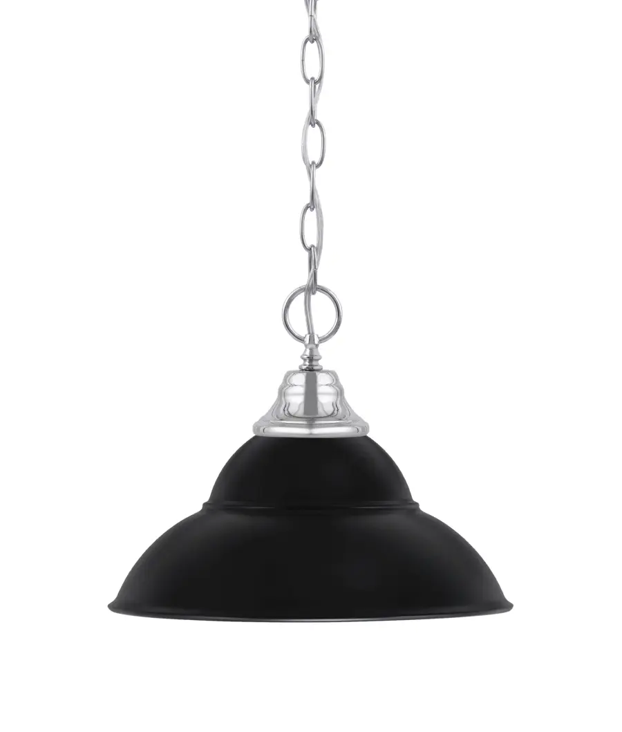Chrome Chain Hung Pendant with Matte Black Double Bubble Shade - Image 1