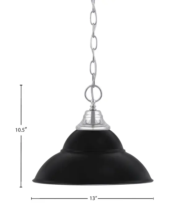 This chain hung pendant combines sleek chrome hardware with a distinctive 13" matte black double bubble shade, creating visual intrigue through layered design. The unique bubble effect diffuses light beautifully while making a bold statement. - alternate view