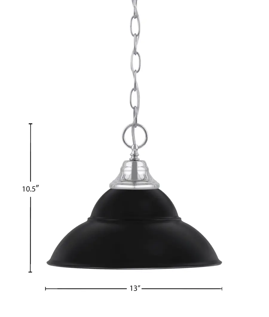 Chrome Chain Hung Pendant with Matte Black Double Bubble Shade - Image 2