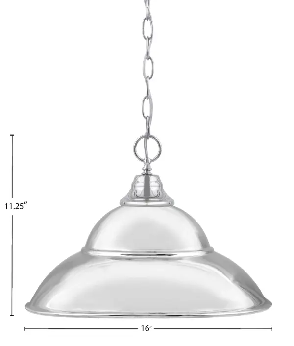 This chain-hung pendant features a unique 16-inch double bubble metal shade in polished chrome, creating dynamic visual interest while providing focused task lighting. The adjustable chain allows for versatile installation heights. - alternate view