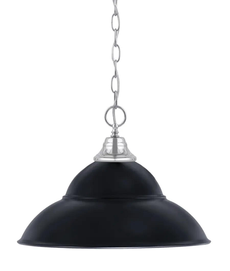 Chrome Chain Hung Pendant with Matte Black Double Bubble Shade - Image 1