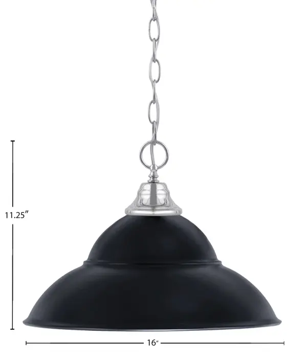 This chain hung pendant combines sleek chrome hardware with a dramatic 16-inch matte black double bubble metal shade. The unique layered design creates visual depth while the adjustable chain allows perfect customization for any space. - alternate view