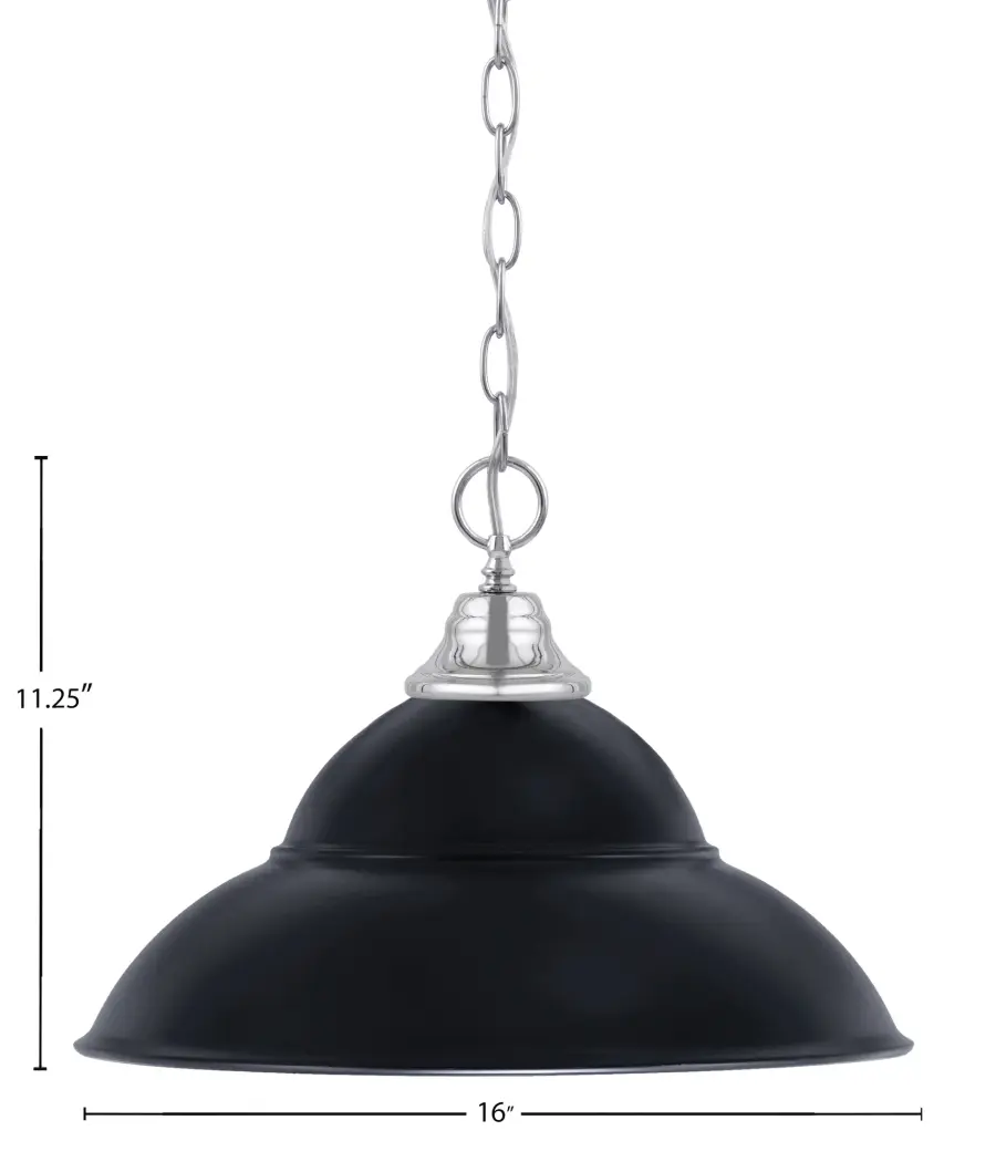 Chrome Chain Hung Pendant with Matte Black Double Bubble Shade - Image 2