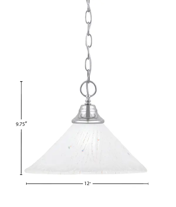 This 12-inch chain hung pendant combines timeless chrome finish with sophisticated frosted crystal glass, creating soft, ambient lighting perfect for intimate spaces. The adjustable chain allows customization from 12 to 132 inches. - alternate view